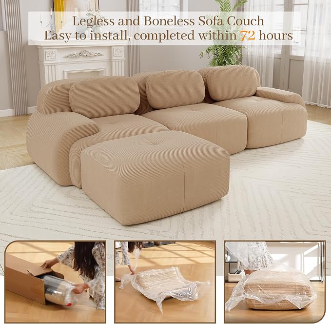 Boneless Sectional Couch, No Assembly Required, 117.3” L Shaped Modular Cloud - Image 9