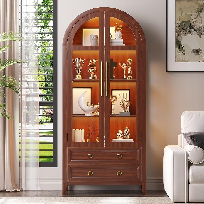 Vlsrka 71 Inch Arched Curio Cabinet - Image 9