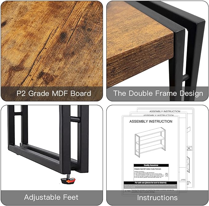 HCHQHS 3-Tier Rustic Wood and Metal Industrial Bookcase - 40in - Image 4