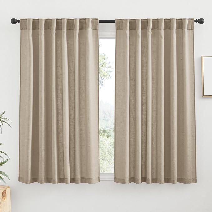 RYB HOME Linen Semi Sheer Curtains 63 inch Length by RYBHOME