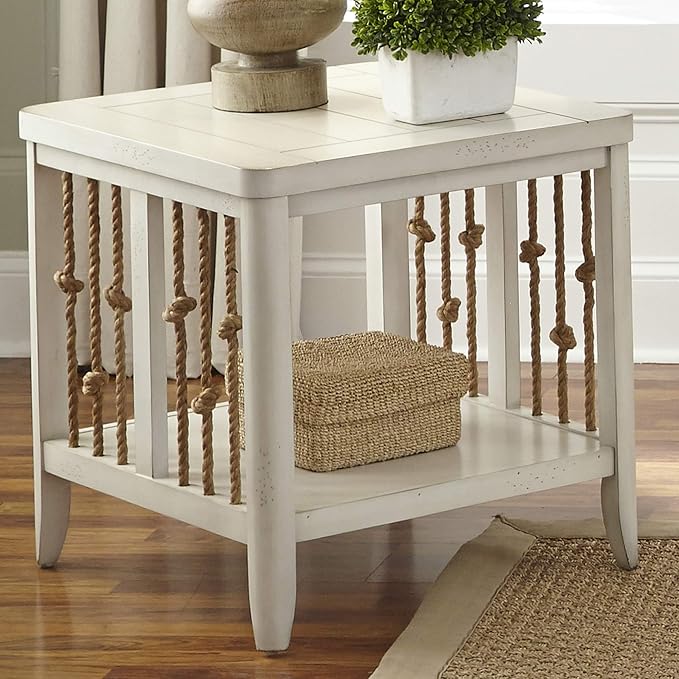 Pemberly Row Coastal Wood End Table, Knotted Rope End Panels, Planked Top - Image 8