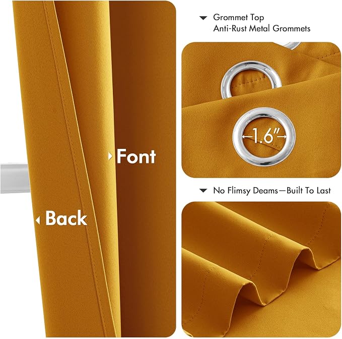 MIULEE Blackout Curtains for Bedroom 2 Panel 40x72 Inch Long Mustard Yellow | - Image 4