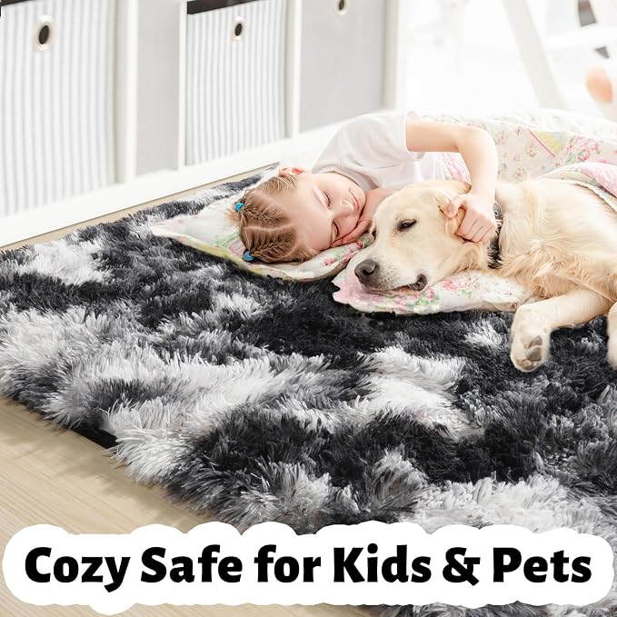 Amdrebio Black White Grey Large Fur Rug 8x10 - Image 7