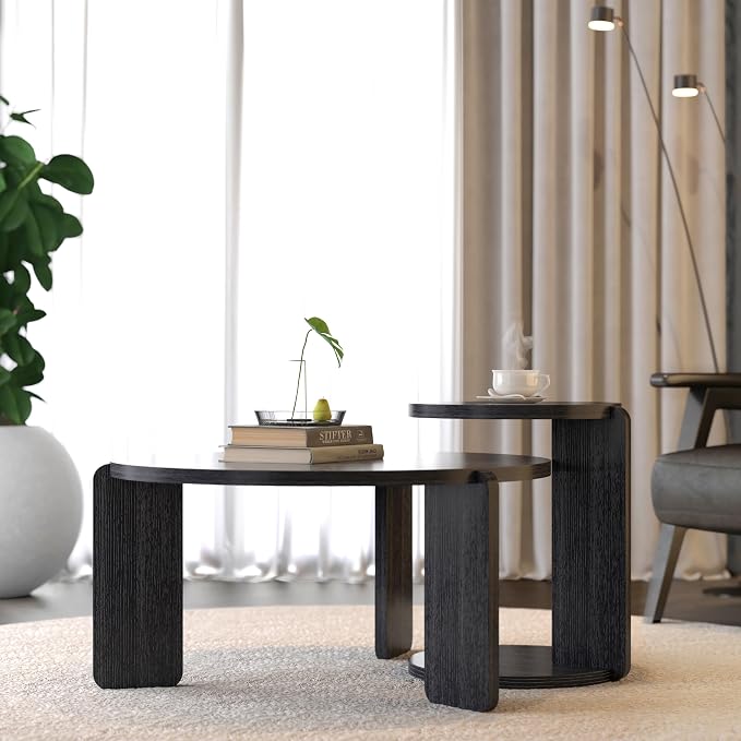 GDFStudio Round Nesting Coffee Table Set of 2, Modern Wooden Accent Side Table - Image 8
