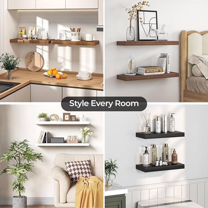 Fun Memories Floating Shelves for Wall, 66 Inch Long Set of 2 Rustic Wood Wall - Image 6
