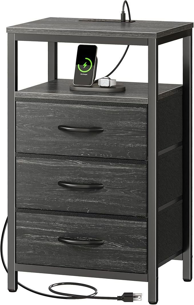 Huuger Nightstand with Charging Station, 27.6 Inch End Table Bedside Table with by Huuger