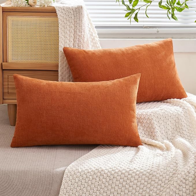 MIULEE Halloween Fall Burnt Orange Chenille Lumbar Pillow Covers, 12x20 | Set - Image 4
