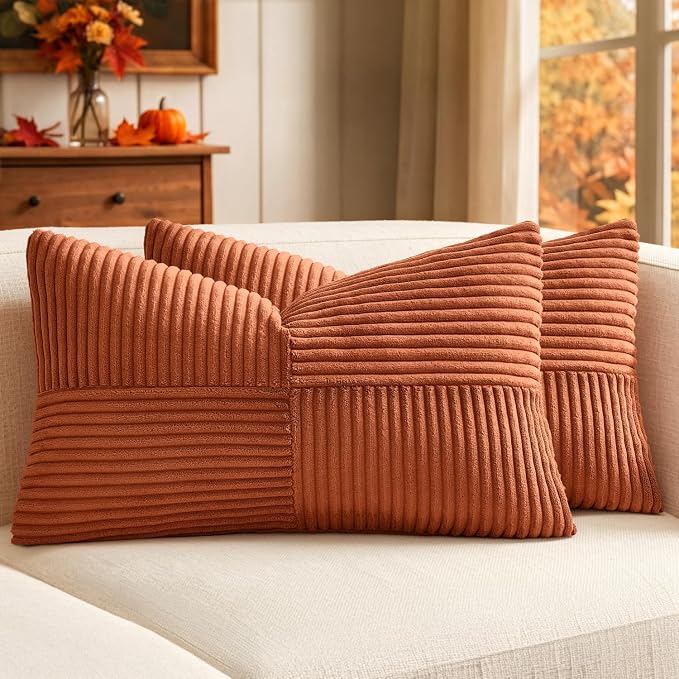 MIULEE Fall Burnt Orange Decorative Lumbar Throw Pillow Covers 12x20 Inch | 2 by MIULEE