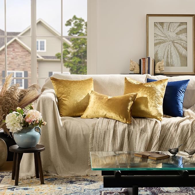 GIGIZAZA Gold Velvet Pillow Covers 26x26 Decorative Pillows Pack of 2 | Throw - Image 6