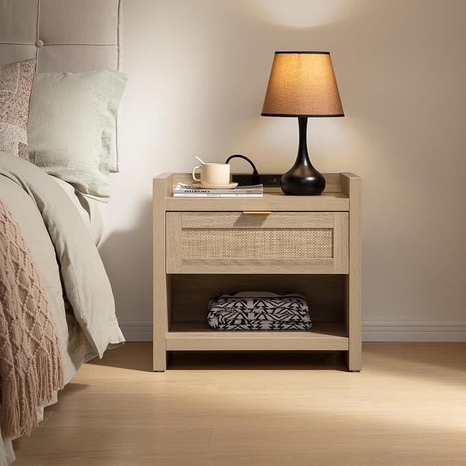 SICOTAS Rattan Nightstands Set of 2 Bedside Table - Image 9