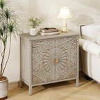 Carved Buffet Cabinet with Floral Pattern & Gold Handle, 31.5" W Distressed - Image 9