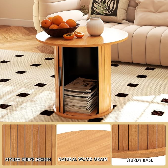 COSVALVE Round Wood Coffee Table 23.6IN - Image 5