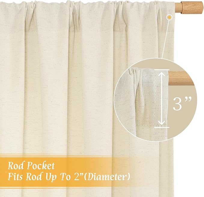 Linen Curtains 72 inches Long for Living Room, Light Beige, 2 Panels | Light - Image 3