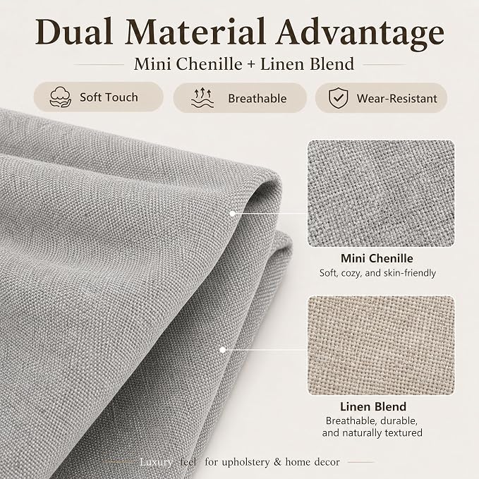 Mini Chenille Linen Blend Upholstery Fabric by the Yard, 57 Inch Wide Soft - Image 2