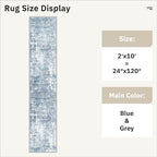 Soalmost Abstract Runner Rug 2x10 Hallway Kitchen Runners Blue/Grey | Stain - Image 5