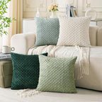 Set of 4 Sage Forest Green Decorative Throw Pillow Covers 16x16 Inch Corduroy by Cozoomy