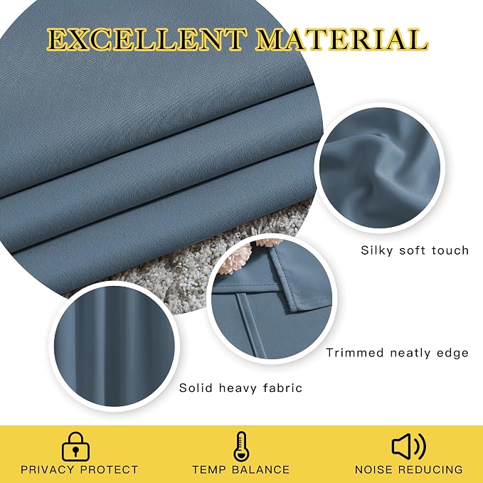 NICETOWN 50% Blackout Smoky Blue Sliding Glass Curtains 2 Panels Set - Image 3