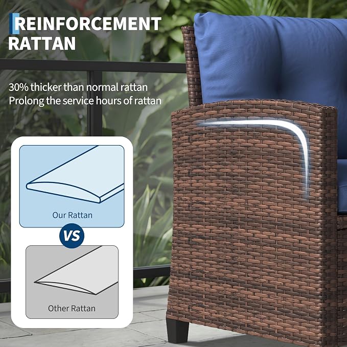 GarveeHome 3-Piece Outdoor Wicker Sofa Set, PE Rattan Patio Furniture - Image 3