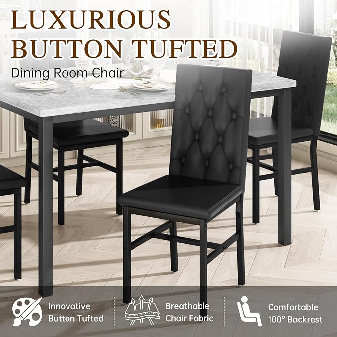 Hooseng Dining Table Set for 4, Faux Marble Small Kitchen Table Chairs Set of 4 - Image 5