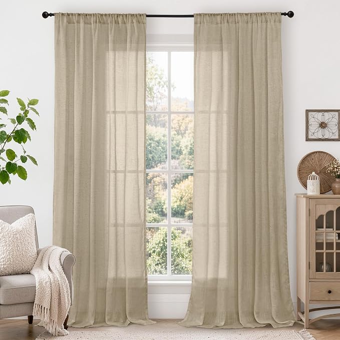 BGment Camel Linen Sheer Curtains 84 Inches Long by BGment