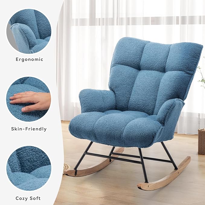 SAETSFEG Rocking Chair Nursery Teddy Upholstered Glider Rocker Rocking Accent - Image 3