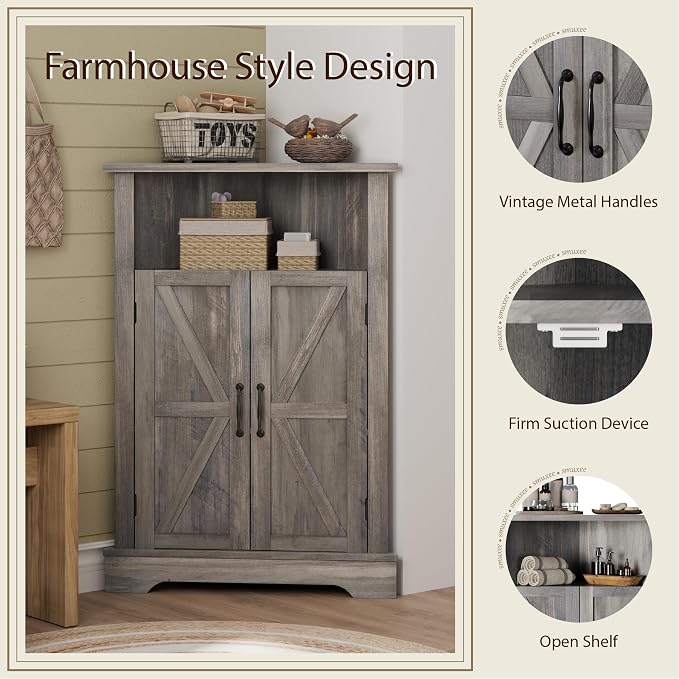 Smuxee Bathroom Corner Storage Cabinet, Farmhouse Floor Corner Cabinet - Image 5