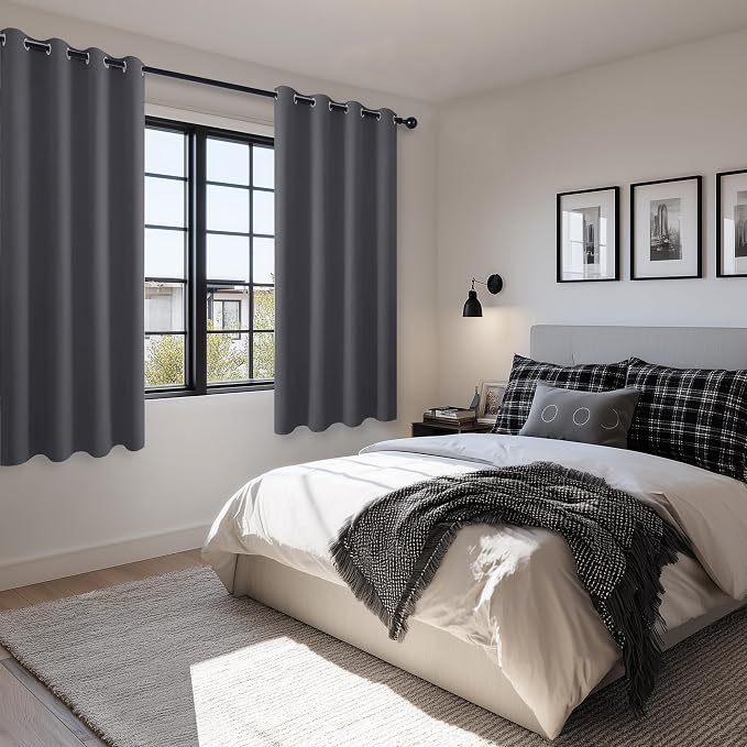 Blackout Curtains for Bedroom, 52 x 63 Inches Length, Dark Grey | Thermal - Image 6