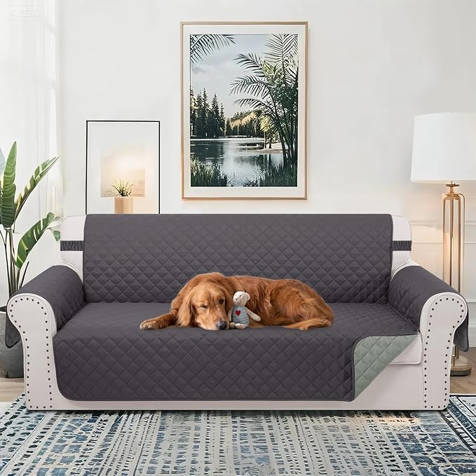 Reversible 4 Seater Sofa Cover 91" Large, Dark Grey | Couch Cover Furniture - Image 2