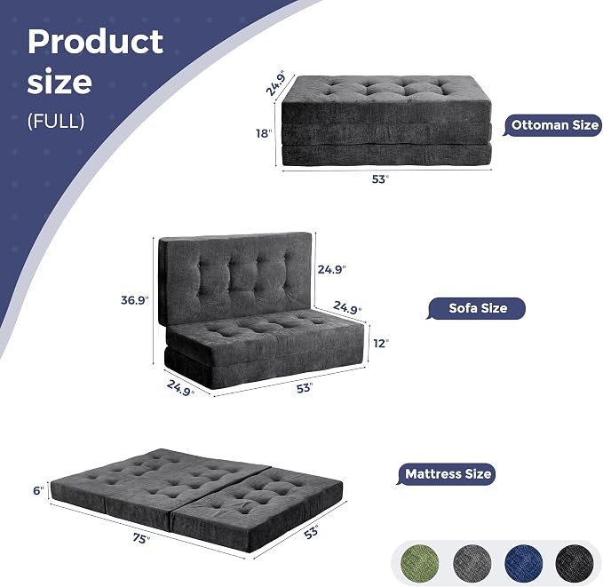 MAXYOYO 6" Folding Sofa Bed for Floor, Tufted Tri-Fold Floor Mattress - Image 2