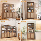 SICOTAS Bookshelf 5 Tier Book Shelf Rattan Boho 71" Tall Bookcase - Image 7
