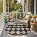 Lahome Checkered Easy Jute Round Rug 4ft, Outdoor Entryway Rug Washable | Black by Lahome