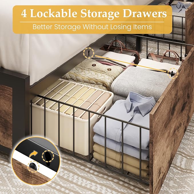 Lifezone King Bed Frame with 2-Tier Storage Headboard, Metal Platform Bed Frame - Image 5