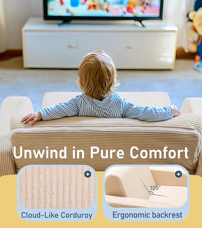 3-in-1 Extra Wide Convertible Kids Couch, Flip Open Toddler Couch to Lounger - Image 4