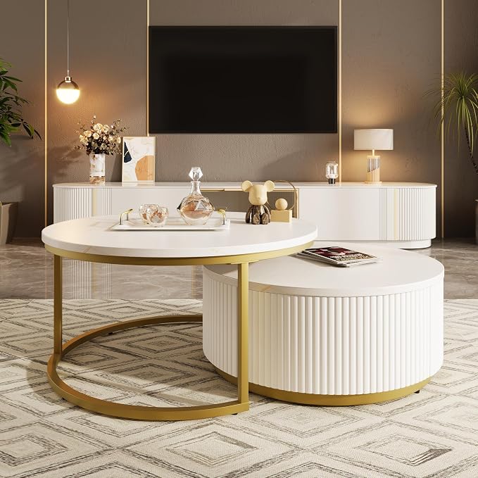 Modern Round Nesting Coffee Table Fluted - Image 3