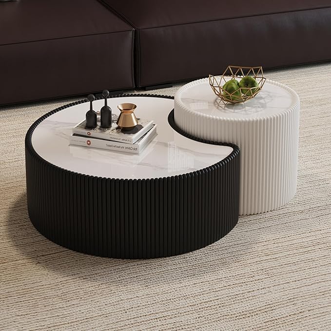 Modern Nesting Coffee Table Set of 2, Creative Moon Coffee and End Table Set by Henf