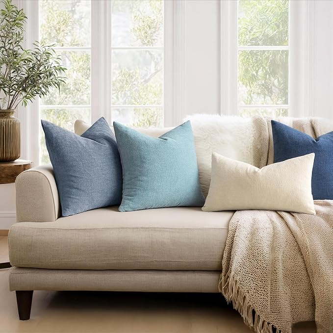 MIULEE Smoke Blue Chenille Couch Throw Pillow Covers, 16x16 | Set of 2 - Image 3
