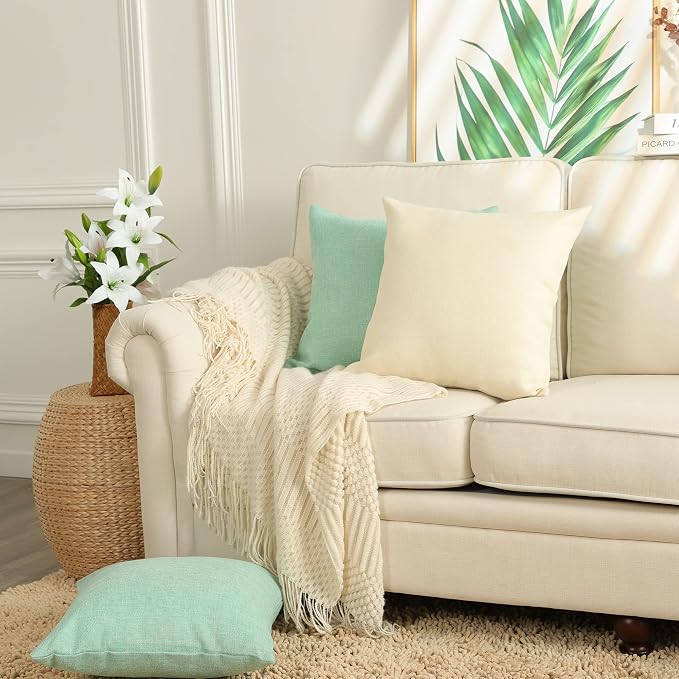 Stellhome Burlap Throw Pillow Covers Solid Farmhouse Linen Pillowcase - Image 6