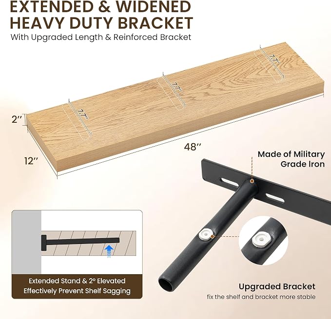 Dreamland 48" Floating Shelves for Wall, Wall-Mounted Shelves for Bedroom - Image 3