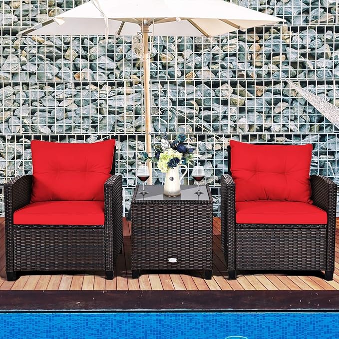 COSTWAY 3PCS Patio Furniture Set, PE Rattan Wicker Sofa w/Washable Cushion and - Image 3