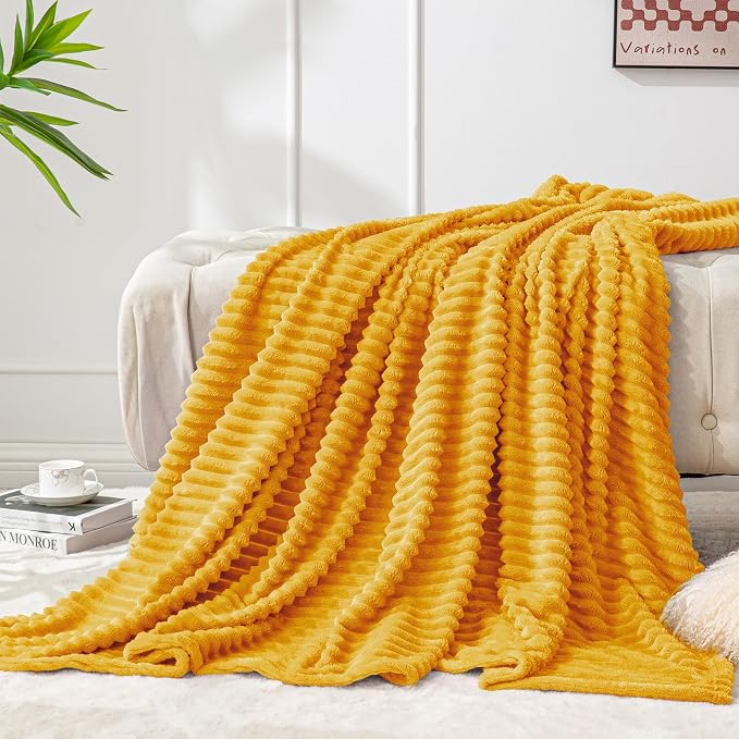 BEDELITE Ribbed Mustard Yellow Fleece Throw Blanket by BEDELITE