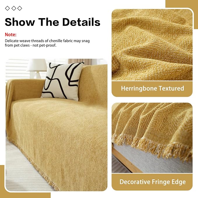 DREAMINGO Modern Minimalism Mustard Yellow Couch Cover Sectional Sofa Covers - Image 3