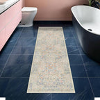 Non Slip Beige Blue Hallway Runner Rug - Image 8