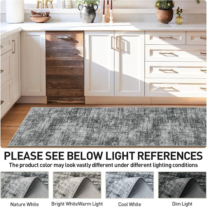 2'6''x8' Runner Rugs Washable Rug: Modern Abstract Hallway Black Carpet | - Image 4