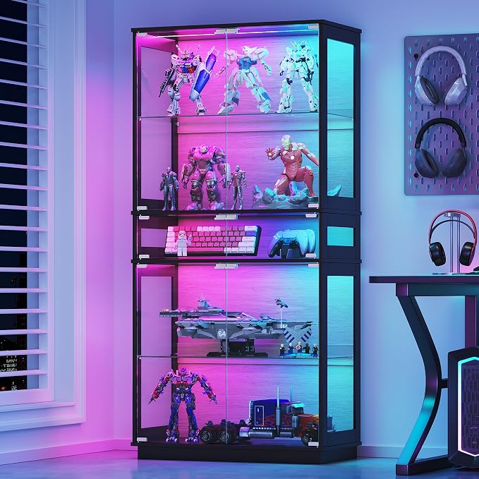 RGB Glass Display Cabinet, 5-Tier Lighted Display Case by ZKIODVHome