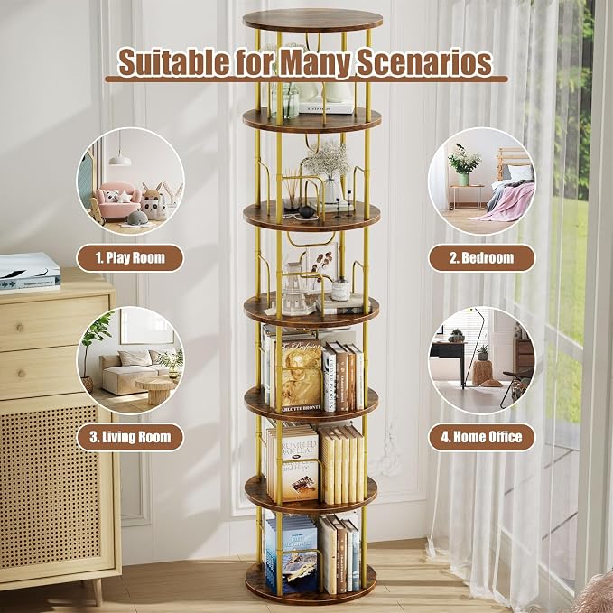 ALLSTAND 6 Tier Rotating Bookshelf, 360 ° Display Stackable Spinning Bookshelf - Image 7