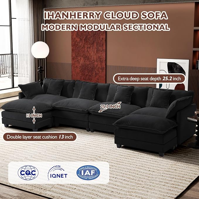 Ihanherry U-Shaped Modern Sofa 146" Modular Sectional Cloud Couch - Image 3
