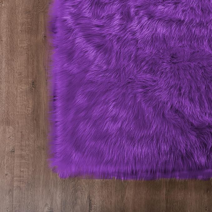 Goolela Purple Fluffy Faux Sheepskin Fur Rug Purple Fuzzy Furry Bedside Rug 2x3 - Image 6