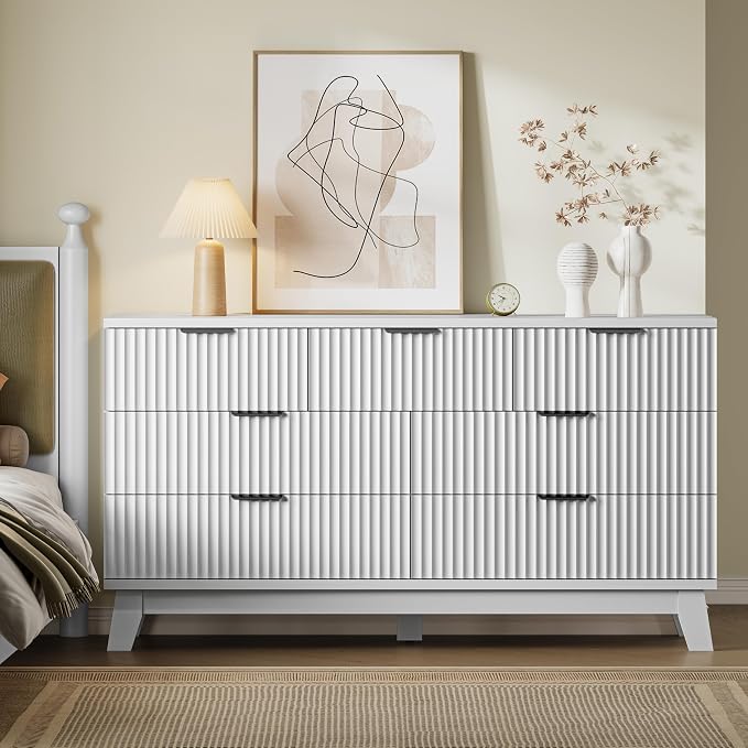 BORNOON 57" Long Dresser for Bedroom, 7-Drawer Fluted Chest, Wide Wood Storage - Image 4