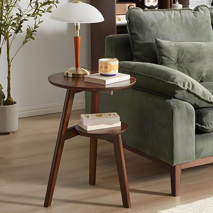 Side Table, 2-Tier Round End Tables Living Room, Mid Century Modern Side Table - Image 3