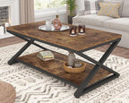 HSH Wood Coffee Table with Storage, Farmhouse Rustic Brown Coffee Table - Image 3